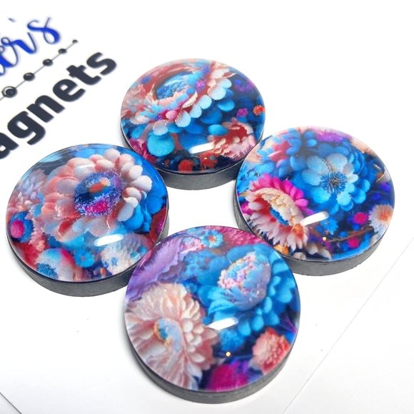 Set of 4 Handcrafted Glass 3D Blue Flowers - Refrigerator Kitchen Whiteboard - Picture 3 of 3